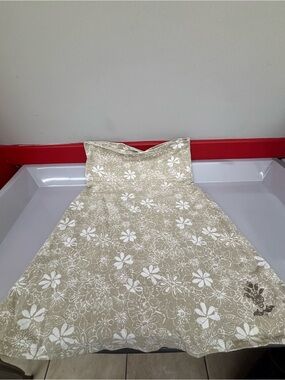 Eddie Bauer Women's Skirt Large Tan White Floral Cotton 28" Length